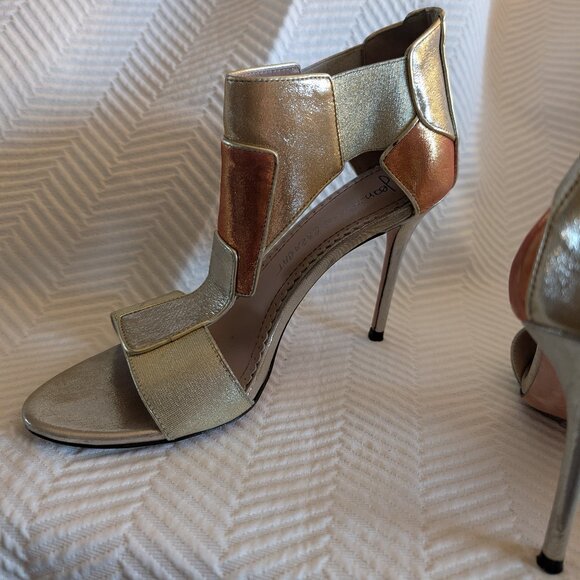 Jean-Michel Cazabat Octavia Metallic Patchwork Heels Size 7.5 Stiletto Sandals - Picture 4 of 12